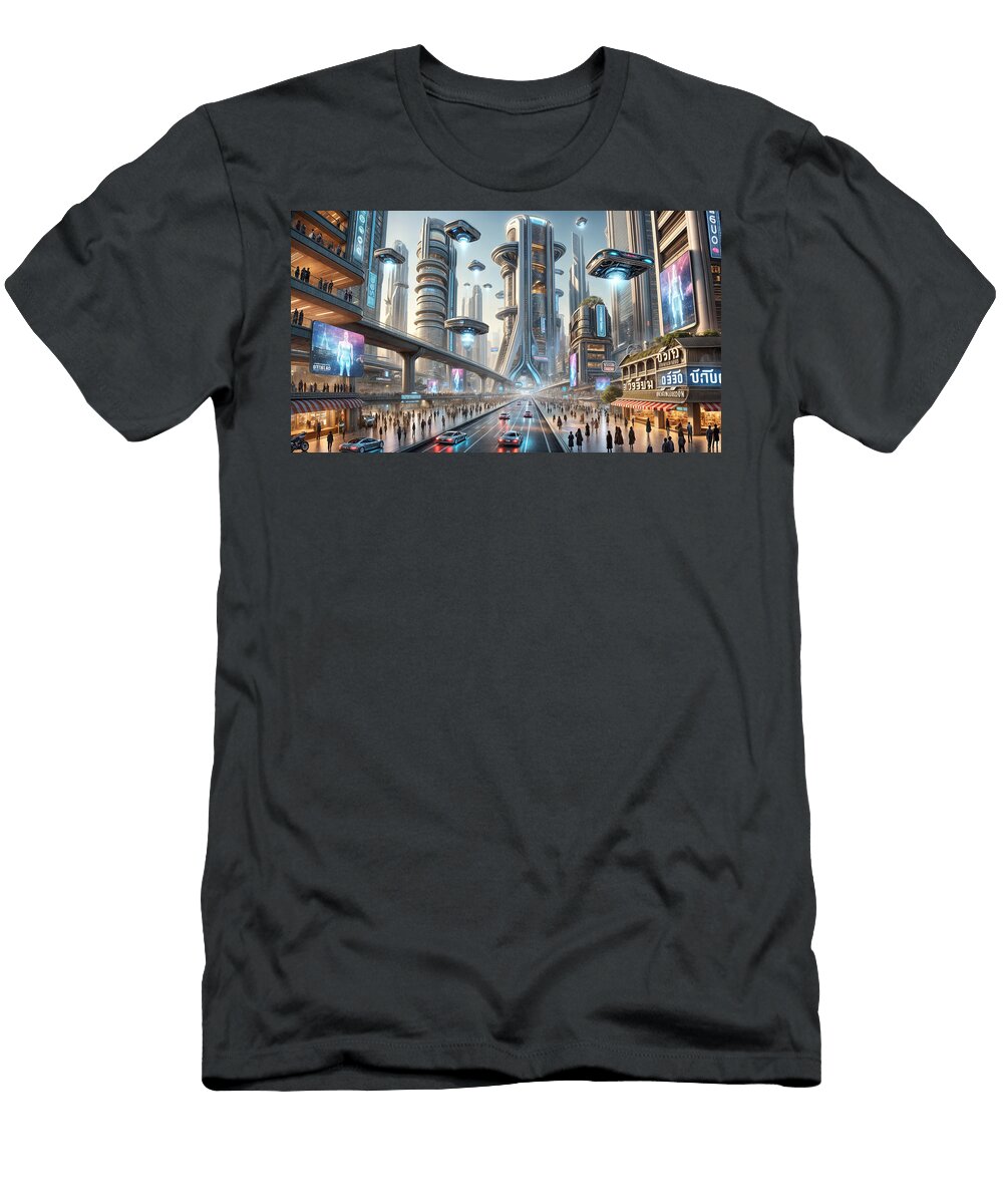 1 a Bustling Futuristic Cityscape Mango Art T-Shirt