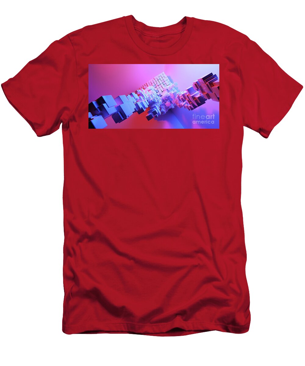 1 Abstract Cubes Flow in Neon Light Background Michal Bednarek T-Shirt
