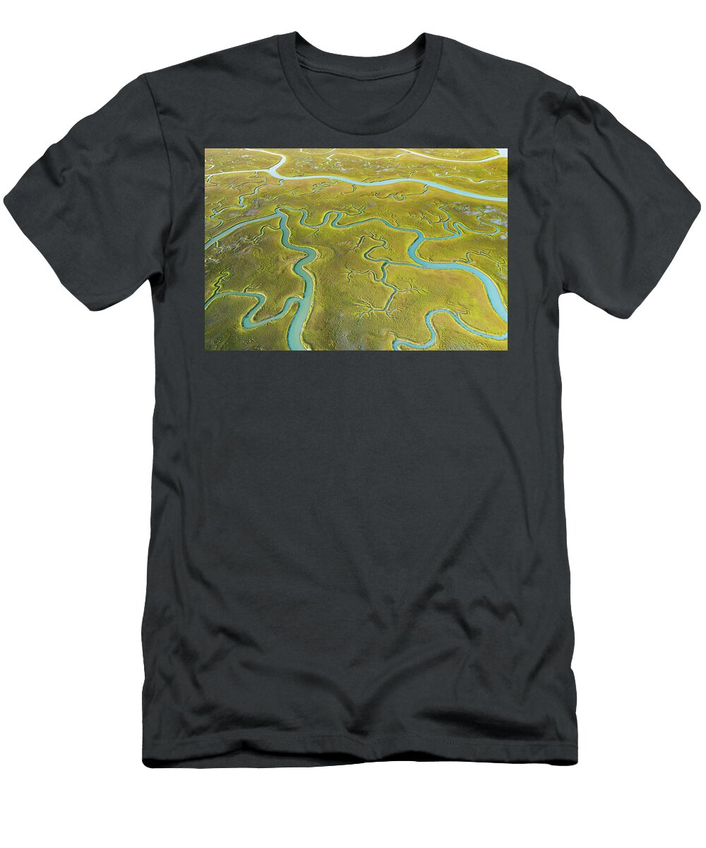 1 Aerial View of Tidal Channels in Marshland Mockhorn Island Shane Gross Natureplcom T-Shirt