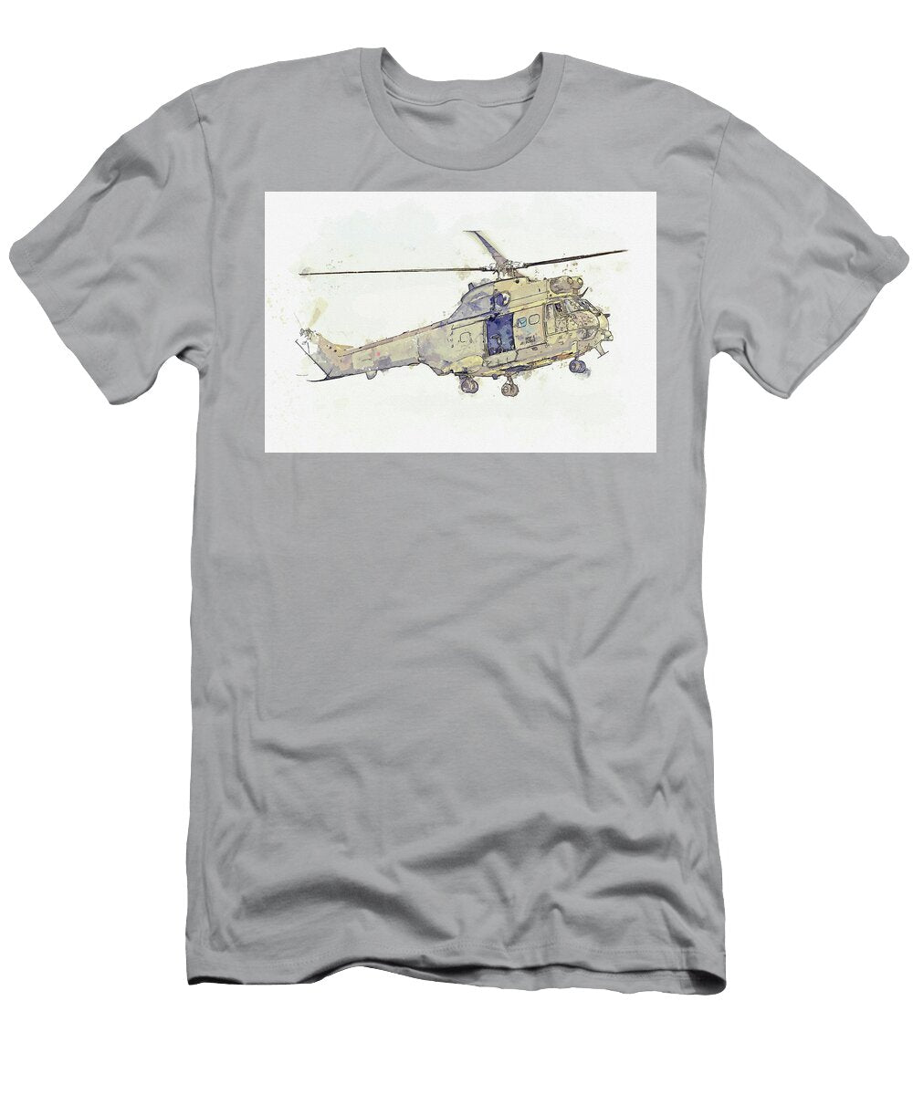 1 Aerospatiale S Puma Hc Raf Helicopter Xw War Planes in Watercolor Ca By Ahmet Asar Celestial Images T-Shirt