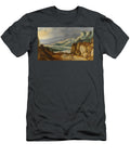 1 an Extensive Mountainous River Landscape with Horsemen Conversing on a Raised Plateau Joos De Momper Flemish T-Shirt