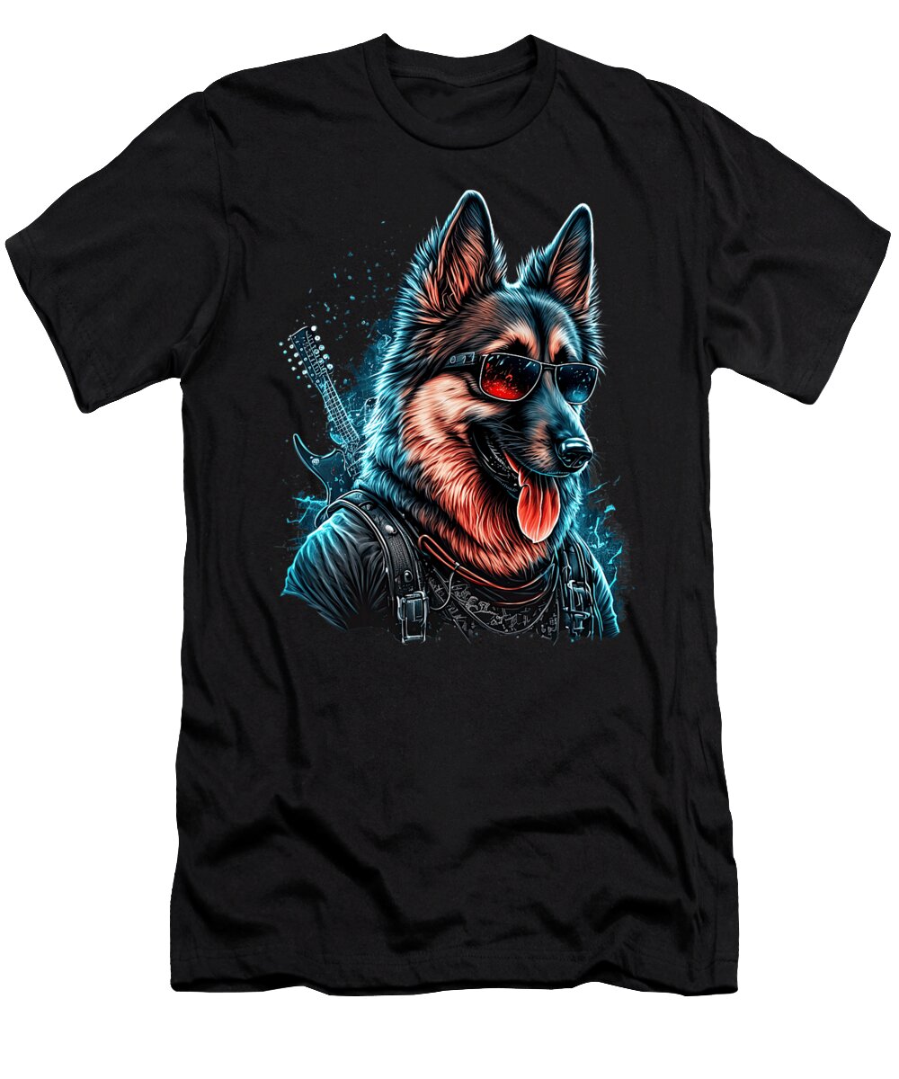1 Funny German Shepherd Dog Rock and Roll Guitar Sophie Eleanor T-Shirt