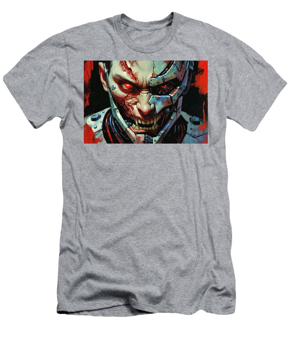 1 Futuristic Cyborg Face Oil Painting with Glowing Eyes and Dramatic Mechanical Detail Talha Khan T-Shirt