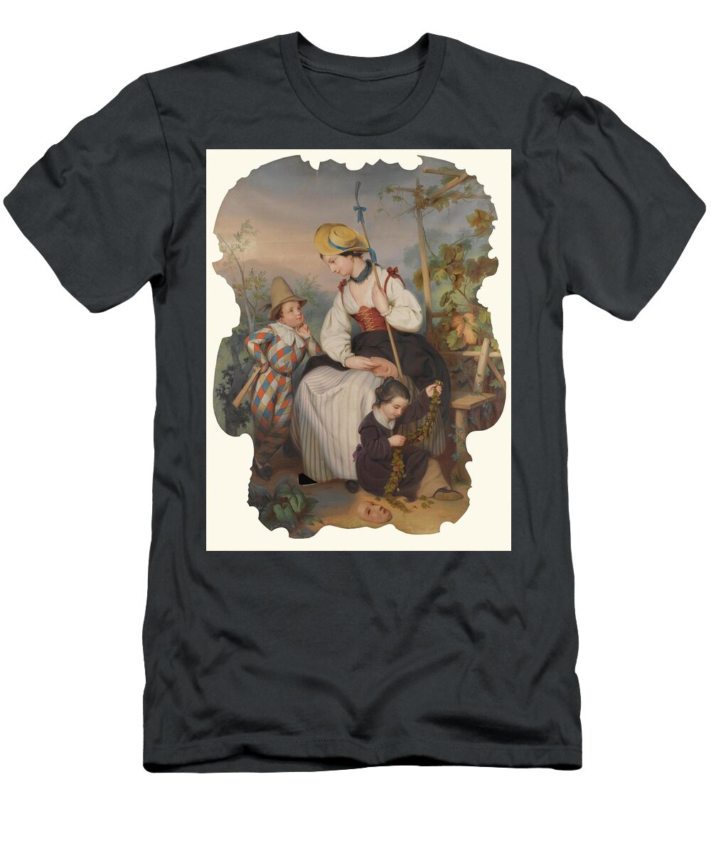 1 Girl with Two Children the Boy Dressed As a Harlequin Th Century Continental School T-Shirt