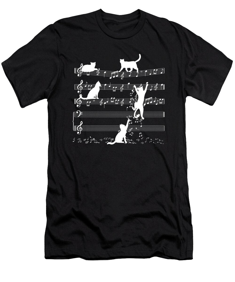 1 Love Music Cat Playing on Musical Notes Musician Shirtom T-Shirt