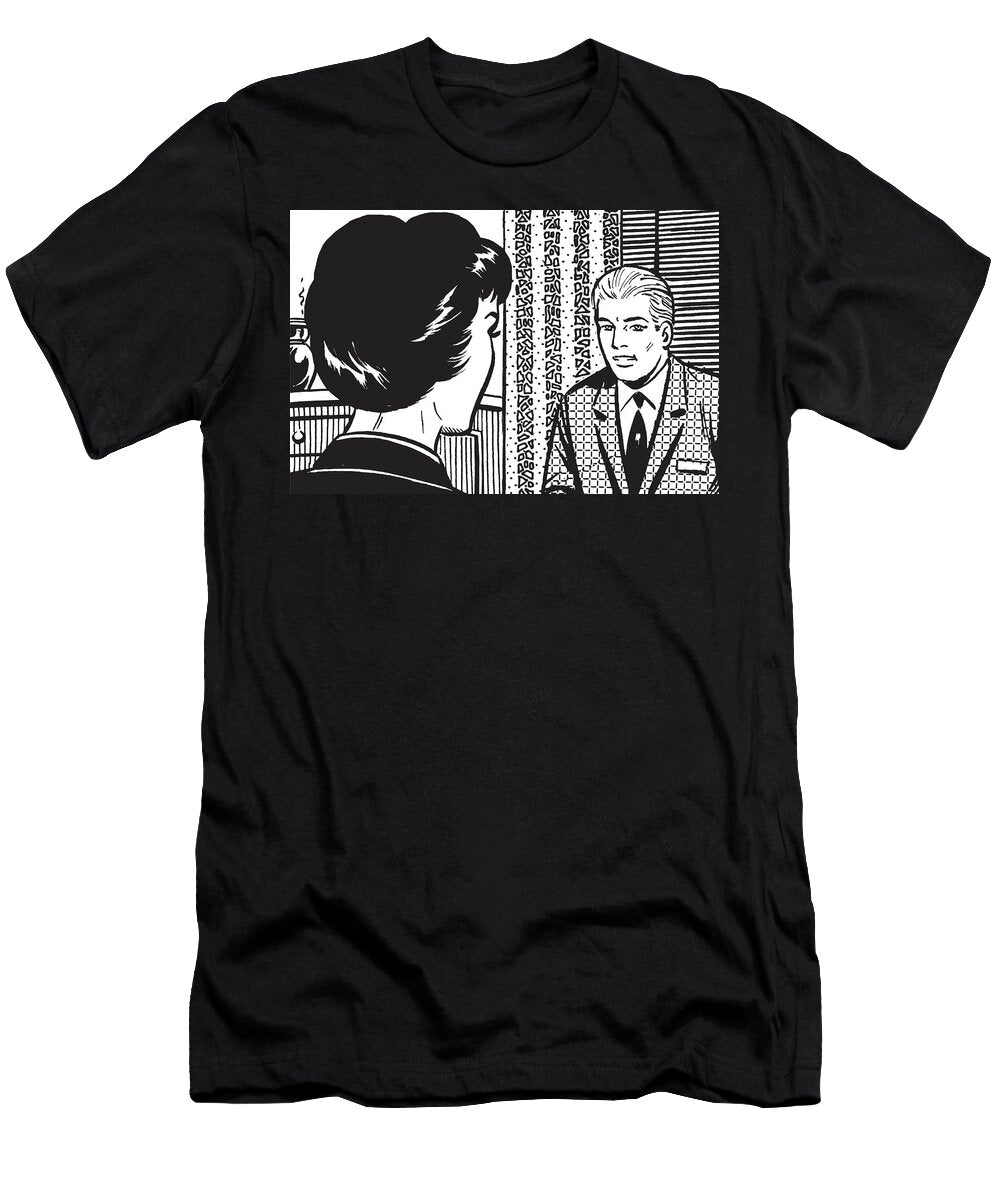 1 Man and Woman Talking Man Looking Over Womans Shoulder Csa Images T-Shirt