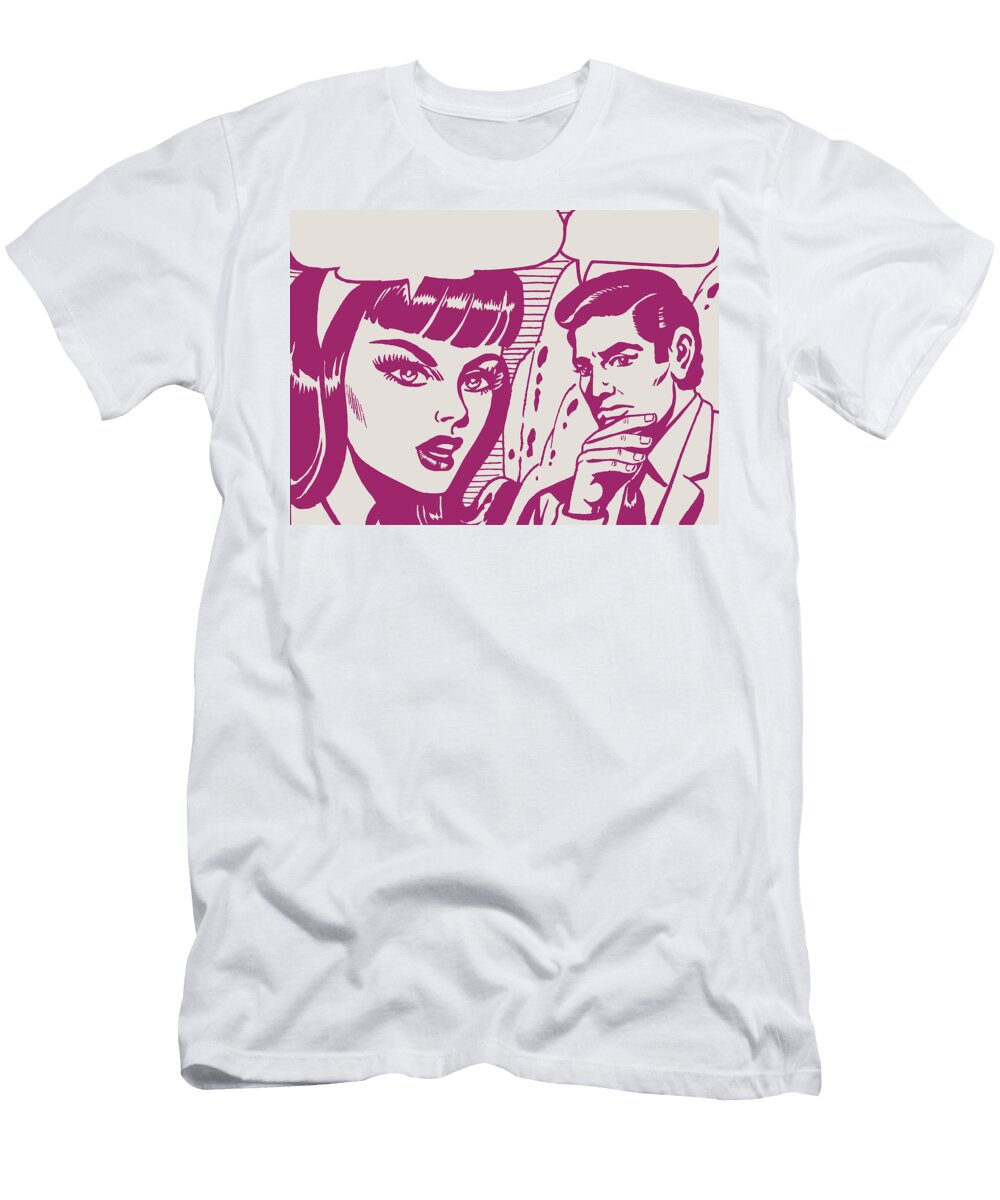 1 Man and Woman Talking with Speech Balloons Csa Images T-Shirt