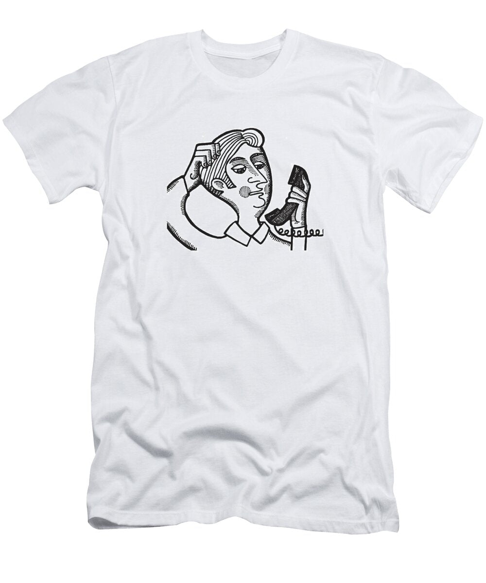1 Man Looking At Telephone Csa Images T-Shirt