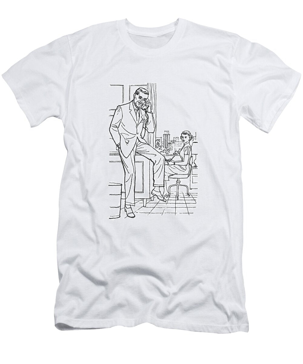 1 Man Perched on Kitchen Counter Talks on the Telephone While a Woman Looks on From Table Csa Images T-Shirt