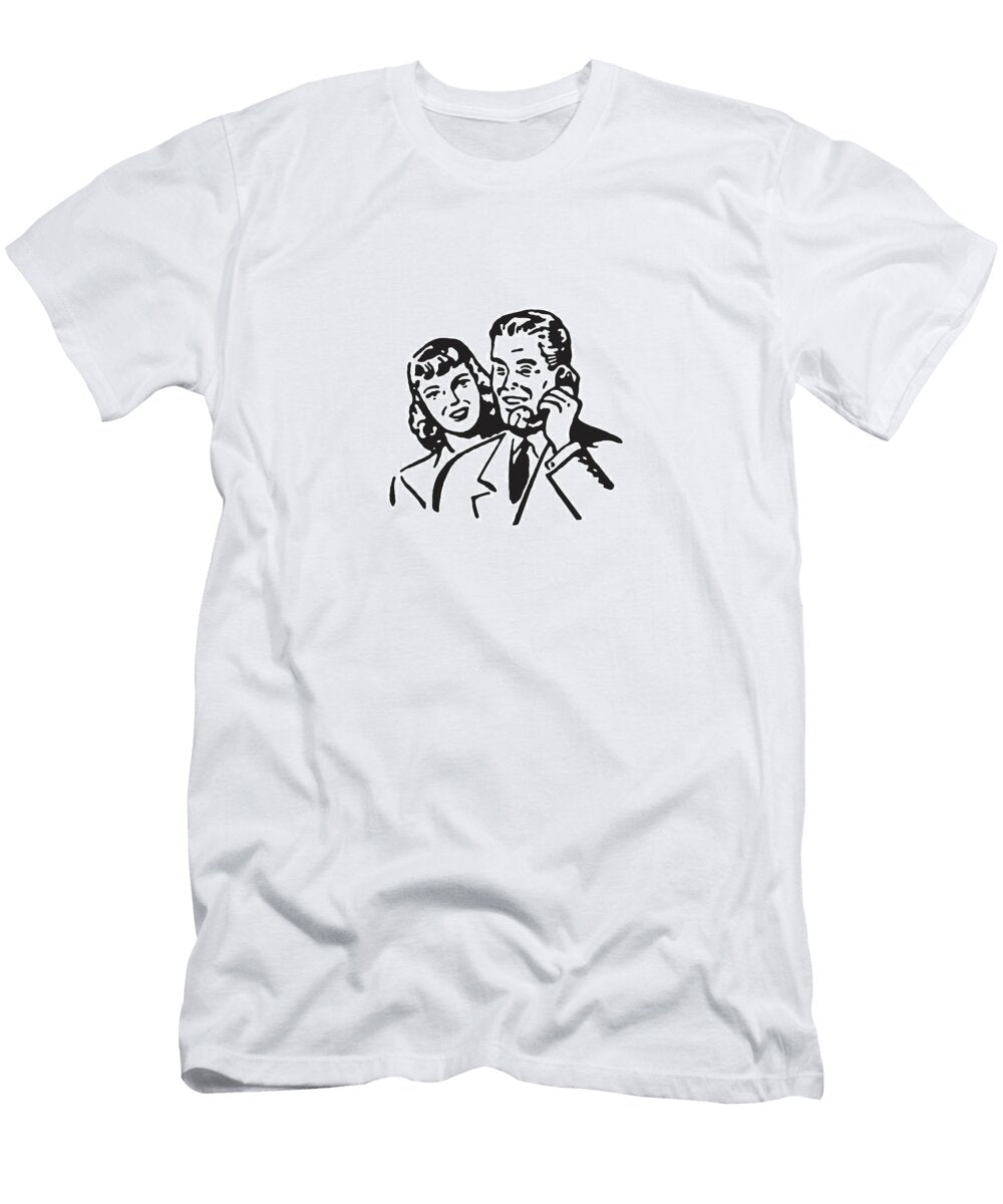 1 Man Talking on the Telephone with Woman Over Shoulder Csa Images T-Shirt