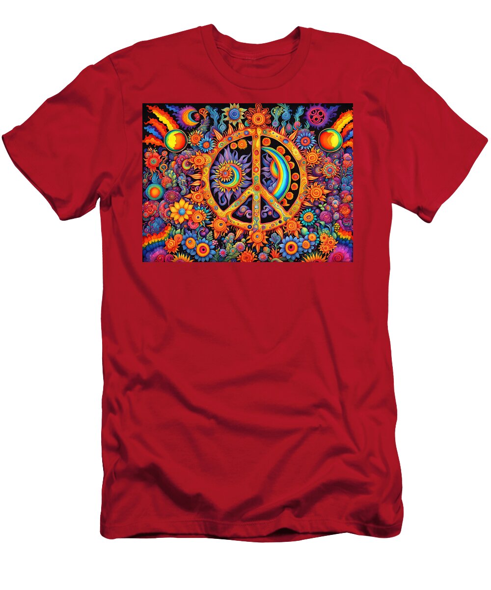 1 Peace Symbol Trippy Psychedelic Colorful Hippie Design Stellart Studio T-Shirt