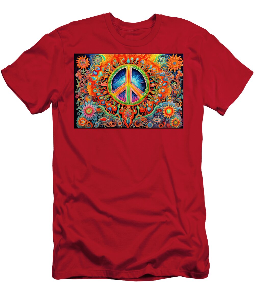 1 Peace Symbol Trippy Psychedelic Colorful Retro Hippie Abstract Stellart Studio T-Shirt