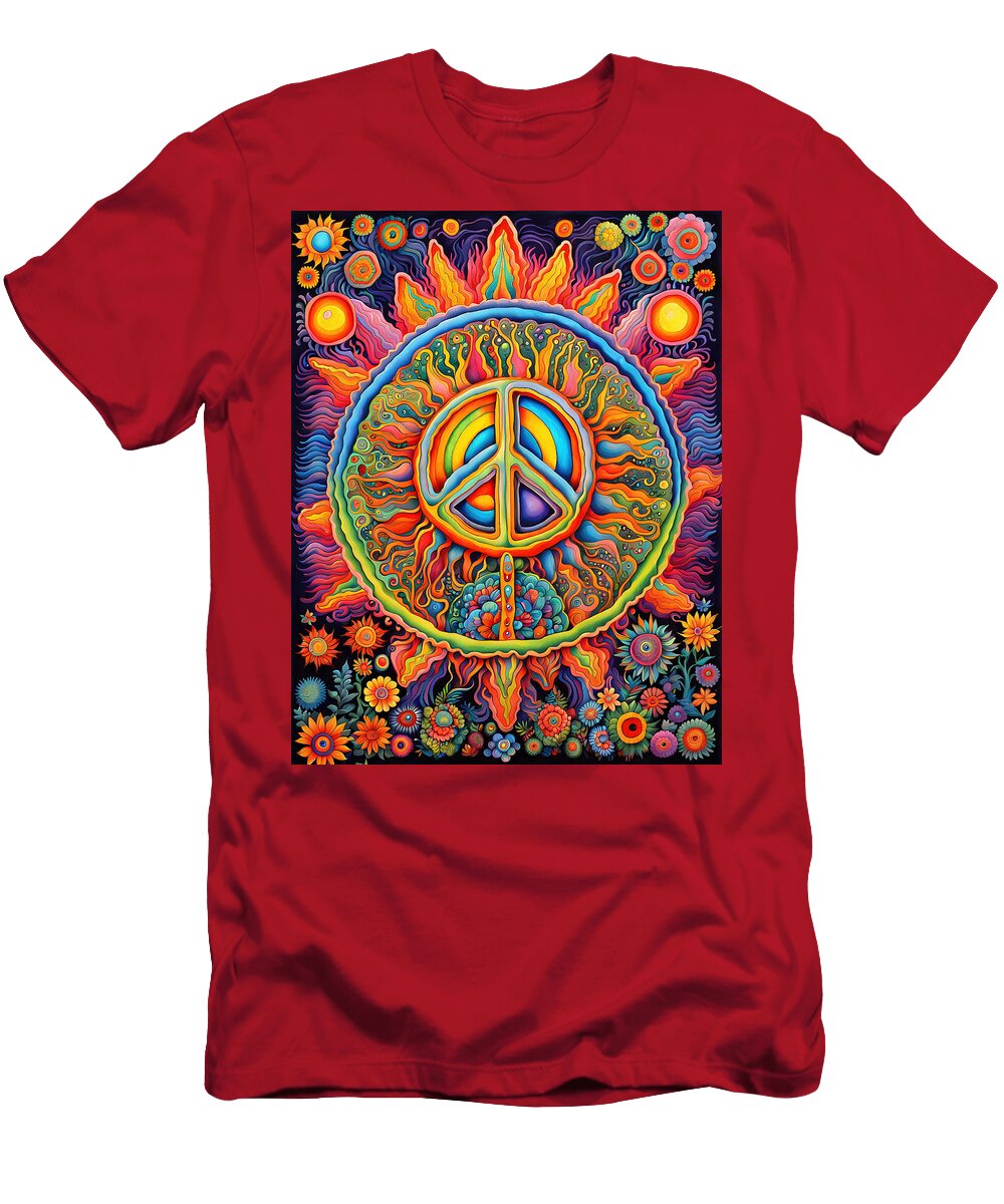 1 Peace Symbol Trippy Psychedelic Colorful Retro Stoner Design Stellart Studio T-Shirt