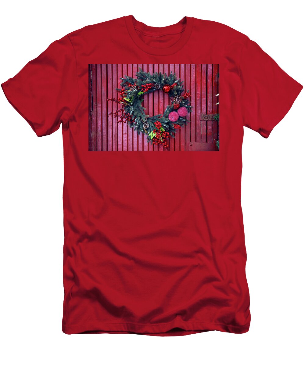 1 Pine Garland for Christmas Hanging on Red Elena Saulich T-Shirt