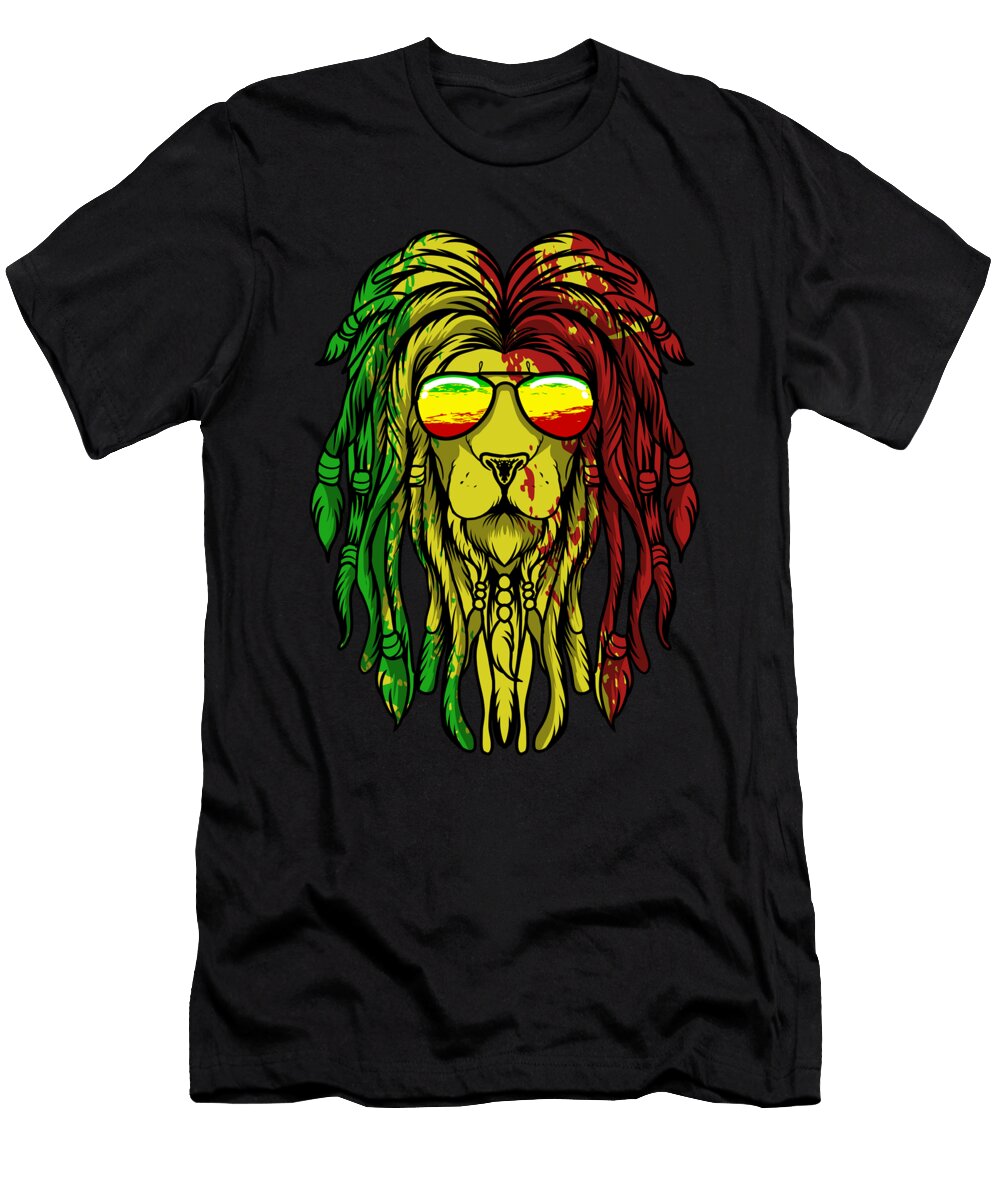 1 Reggae Music Lion Jamaican Flag Rasta Rastafari Jonathan Kraske T-Shirt