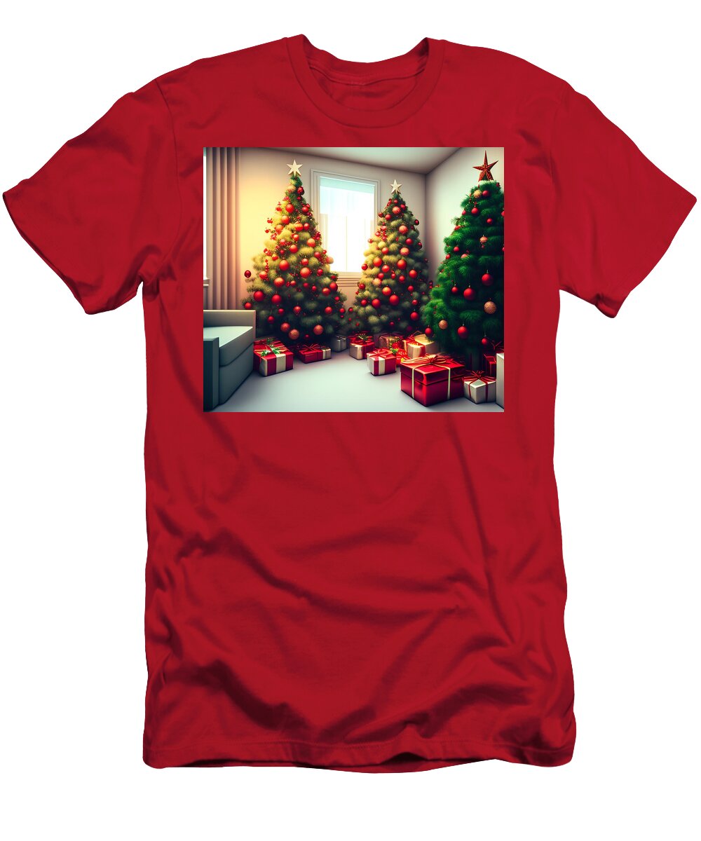 1 Room with Christmas Tree Generative Ai Illustration Miroslav Nemecek T-Shirt