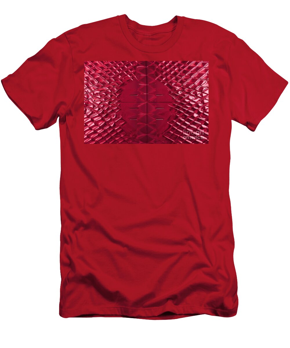1 Seamless Shiny Ribbed Glass Kaleidoscope Squares Refraction Background Texture in Viva Magenta Pantone 18 1750 Color of the Year 2023 Abstract Geometric Crimson Red Backdrop Pattern 3d Rendering N Akkash T-Shirt