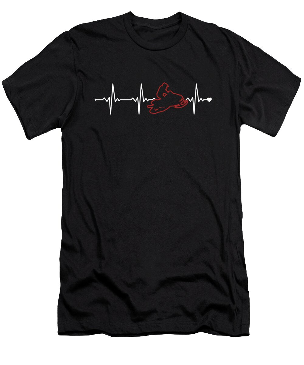 1 Snowmobile Heartbeat Snowbike Sledding Snowmobile Riding Graphics Lab T-Shirt