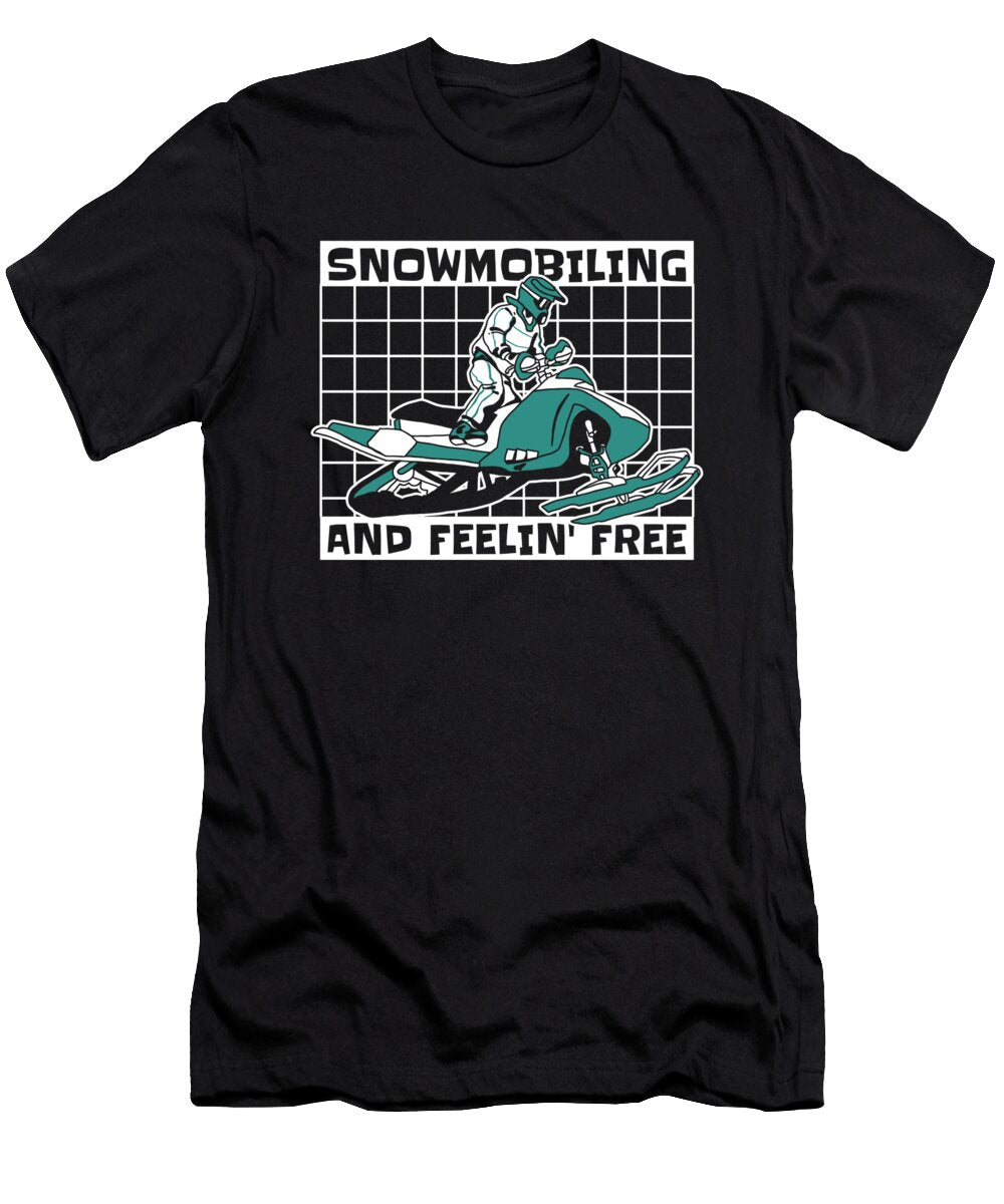 1 Snowmobiling and Feelin Free Snowbike Snowmobile Riding Graphics Lab T-Shirt