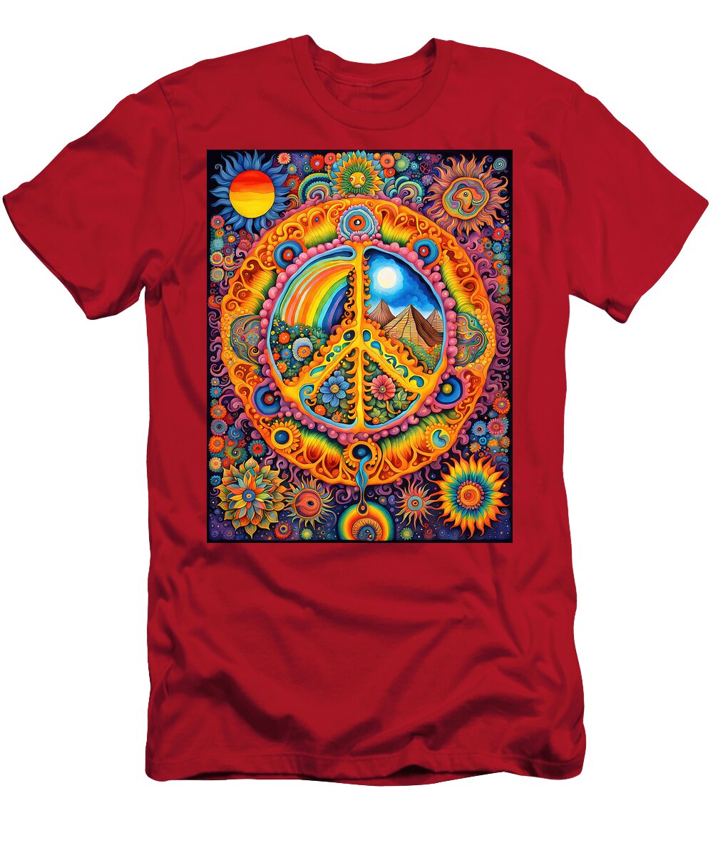 1 Trippy Peace Symbol Psychedelic Colorful Retro 1960s Abstract Stellart Studio T-Shirt