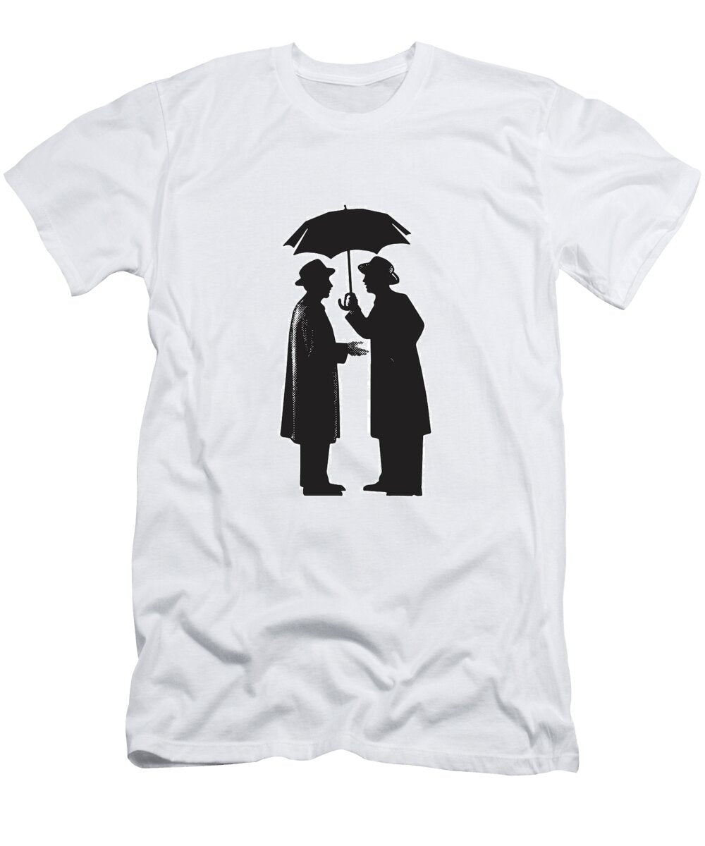 1 Two Men Talking Under an Umbrella Csa Images T-Shirt