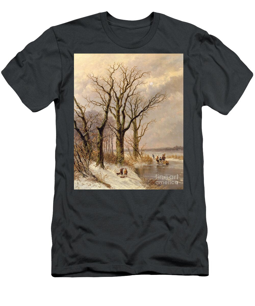 1 Winter Landscape with Faggot Gatherers Conversing on a Frozen Lake Josephus Gerardus Hans T-Shirt