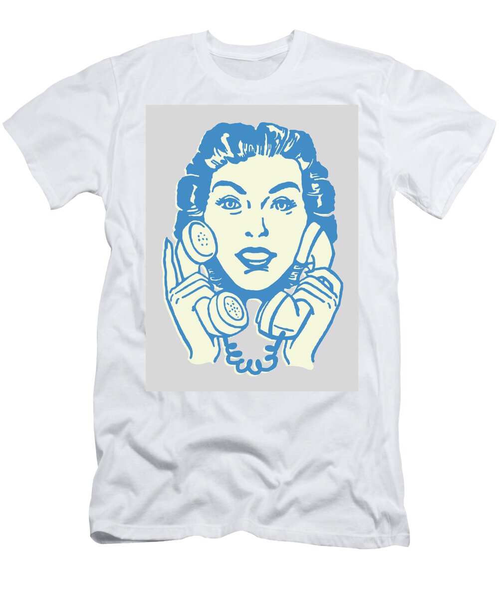 1 Woman Talking on Two Telephones Csa Images T-Shirt