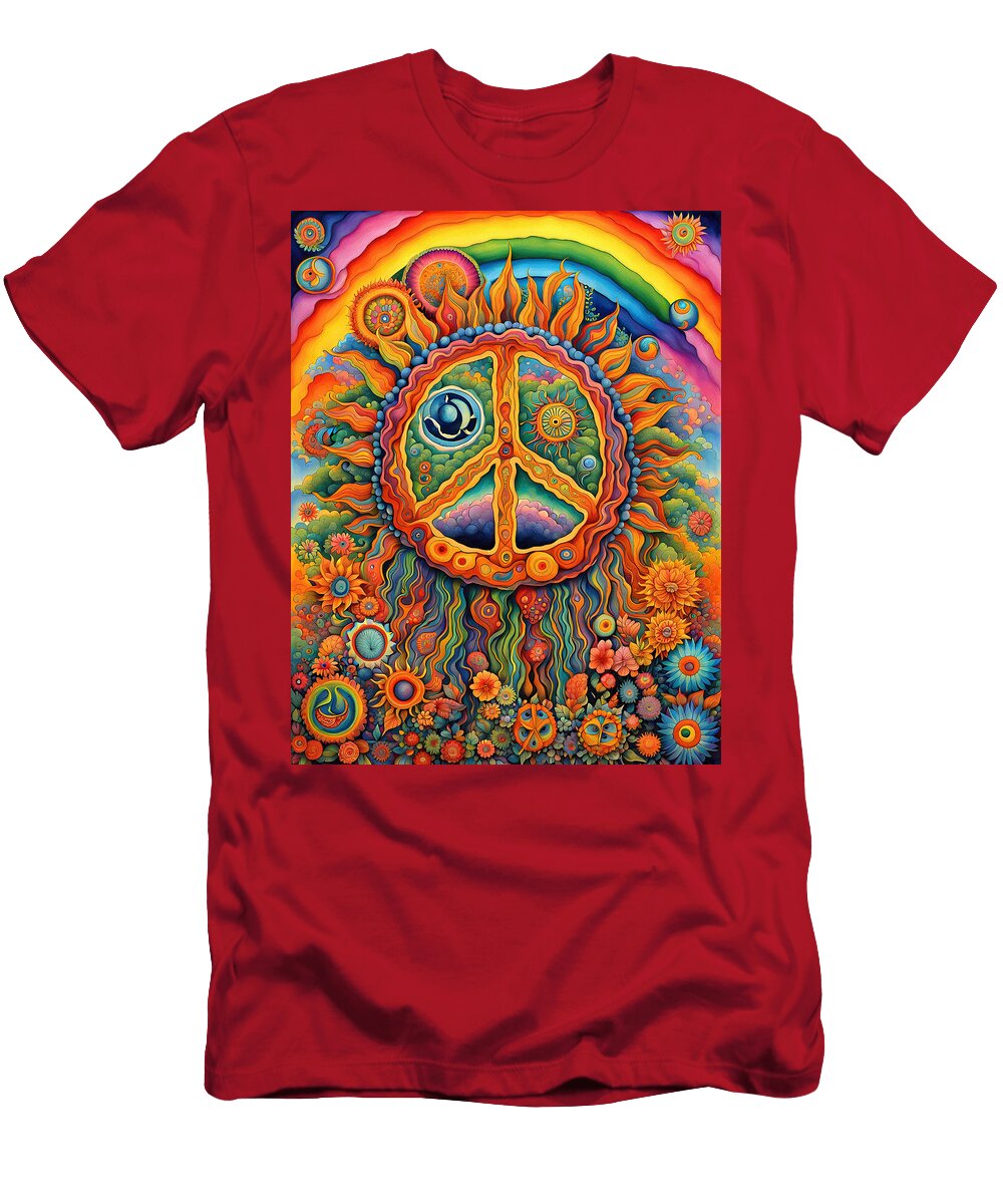 10 Peace Symbol Trippy Psychedelic Colorful Retro 1960s Abstract Stellart Studio T-Shirt