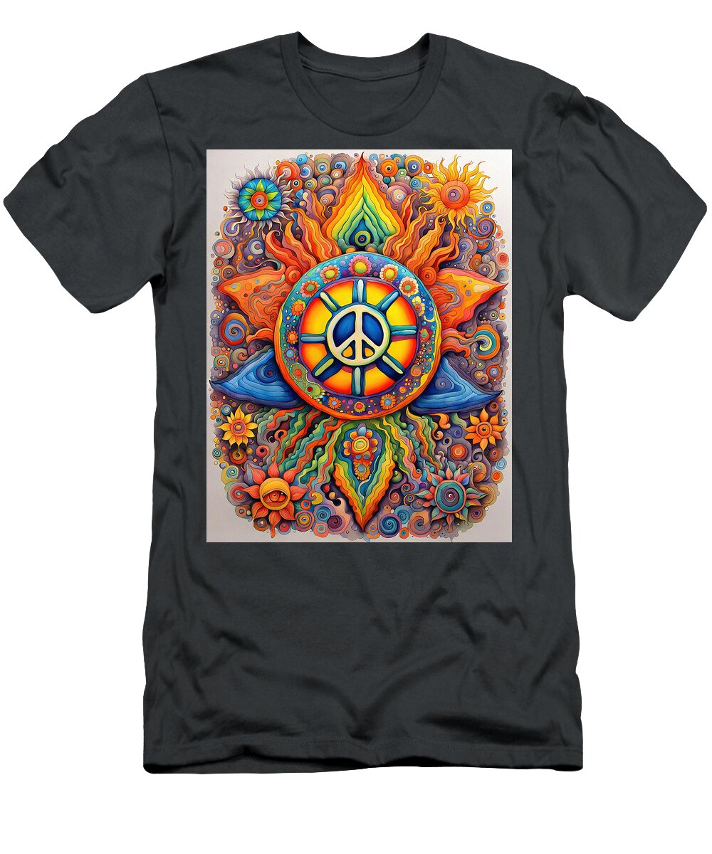 11 Peace Symbol Trippy Psychedelic Colorful Retro 1960s Abstract Stellart Studio T-Shirt