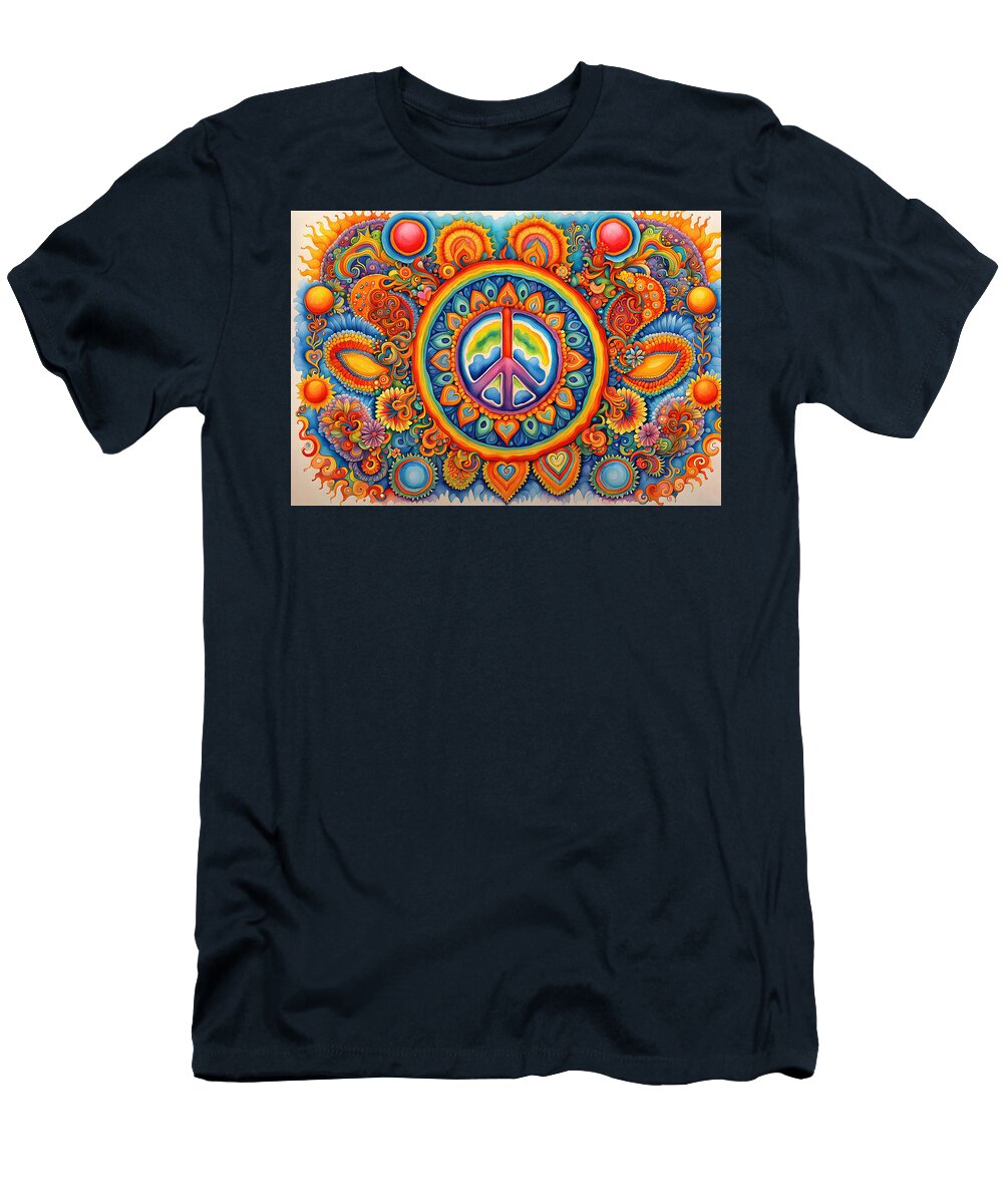 12 Peace Symbol Trippy Psychedelic Colorful Retro 1960s Abstract Stellart Studio T-Shirt
