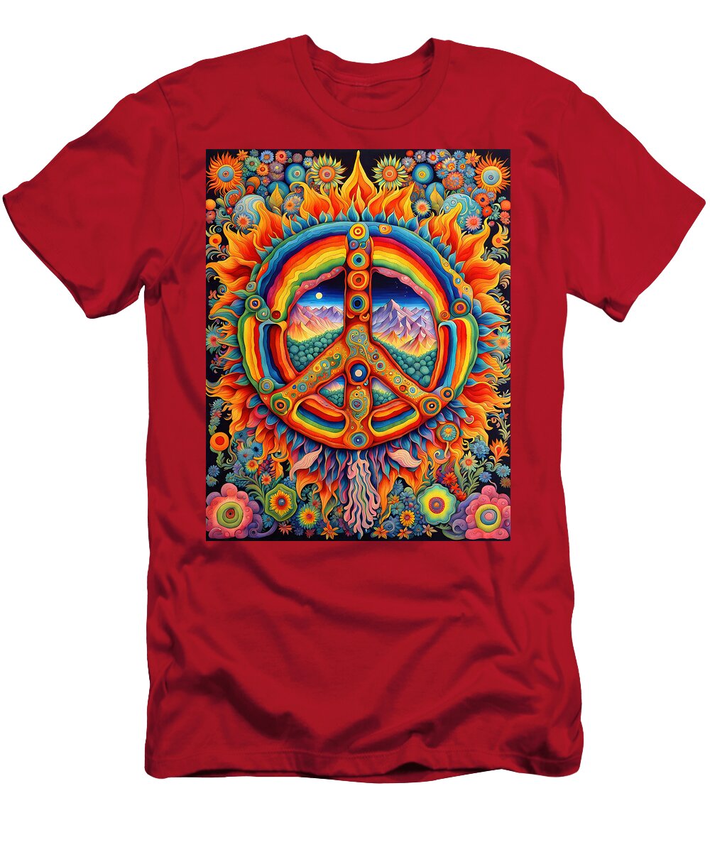13 Peace Symbol Trippy Psychedelic Colorful Retro 1960s Abstract Stellart Studio T-Shirt