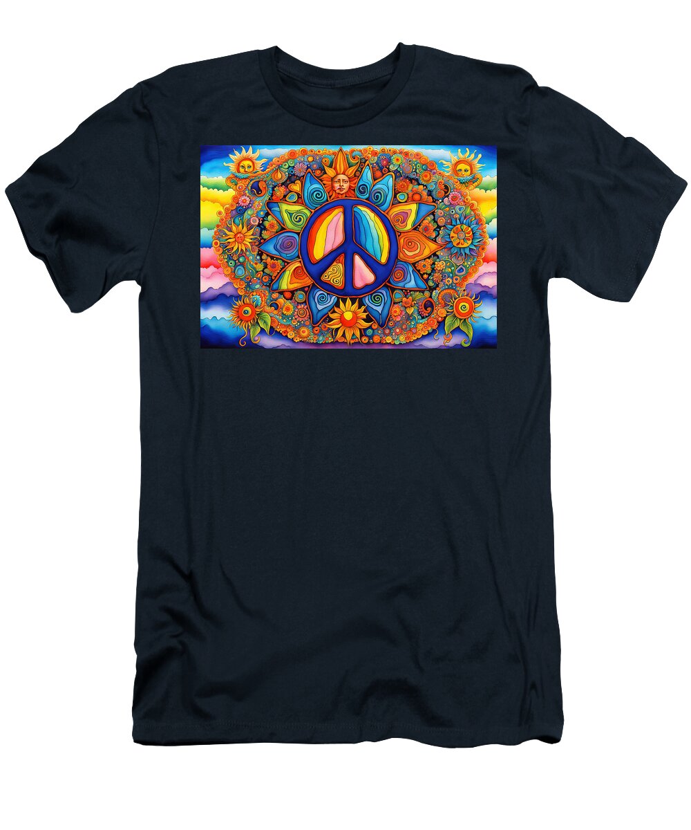 14 Peace Symbol Trippy Psychedelic Colorful Retro 1960s Abstract Stellart Studio T-Shirt