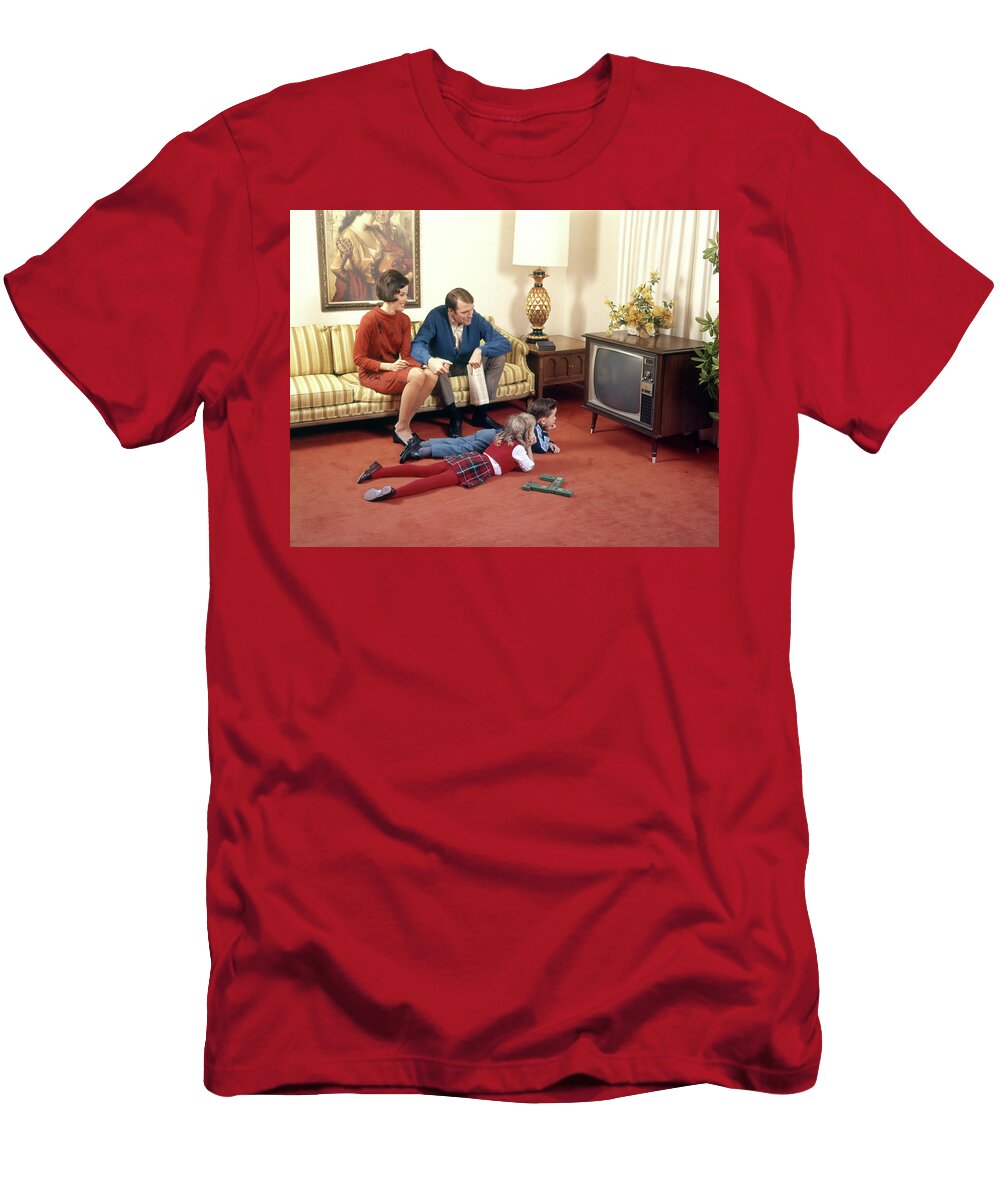 1960s Family in Living Room Watching Tv Vintage Images T-Shirt