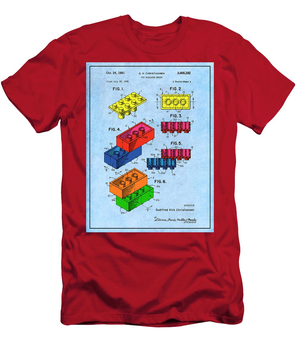 1961 Color Lego Toy Building Blocks Patent Print Light Blue Greg Edwards T-Shirt