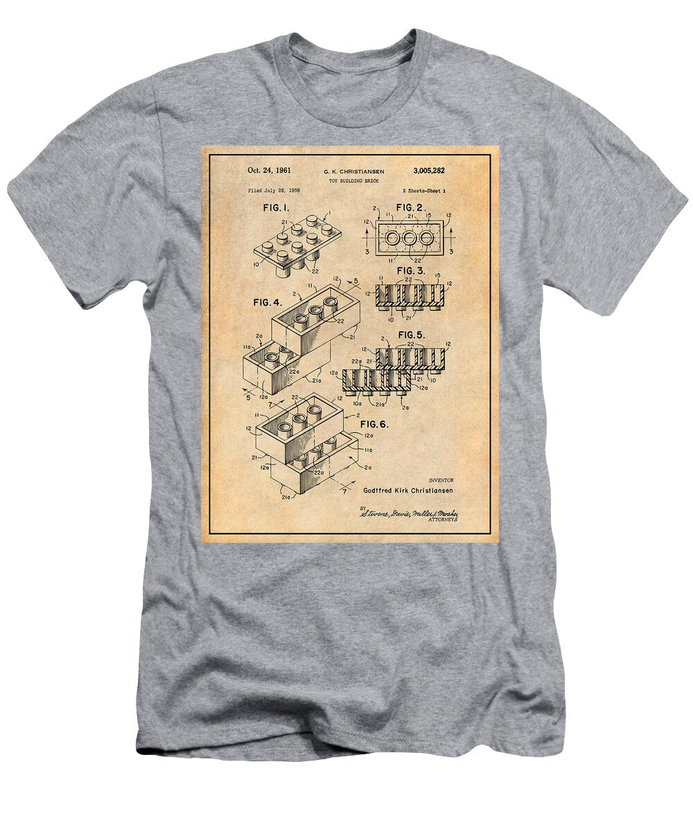 1961 Lego Toy Building Blocks Patent Print Antique Paper Greg Edwards T-Shirt