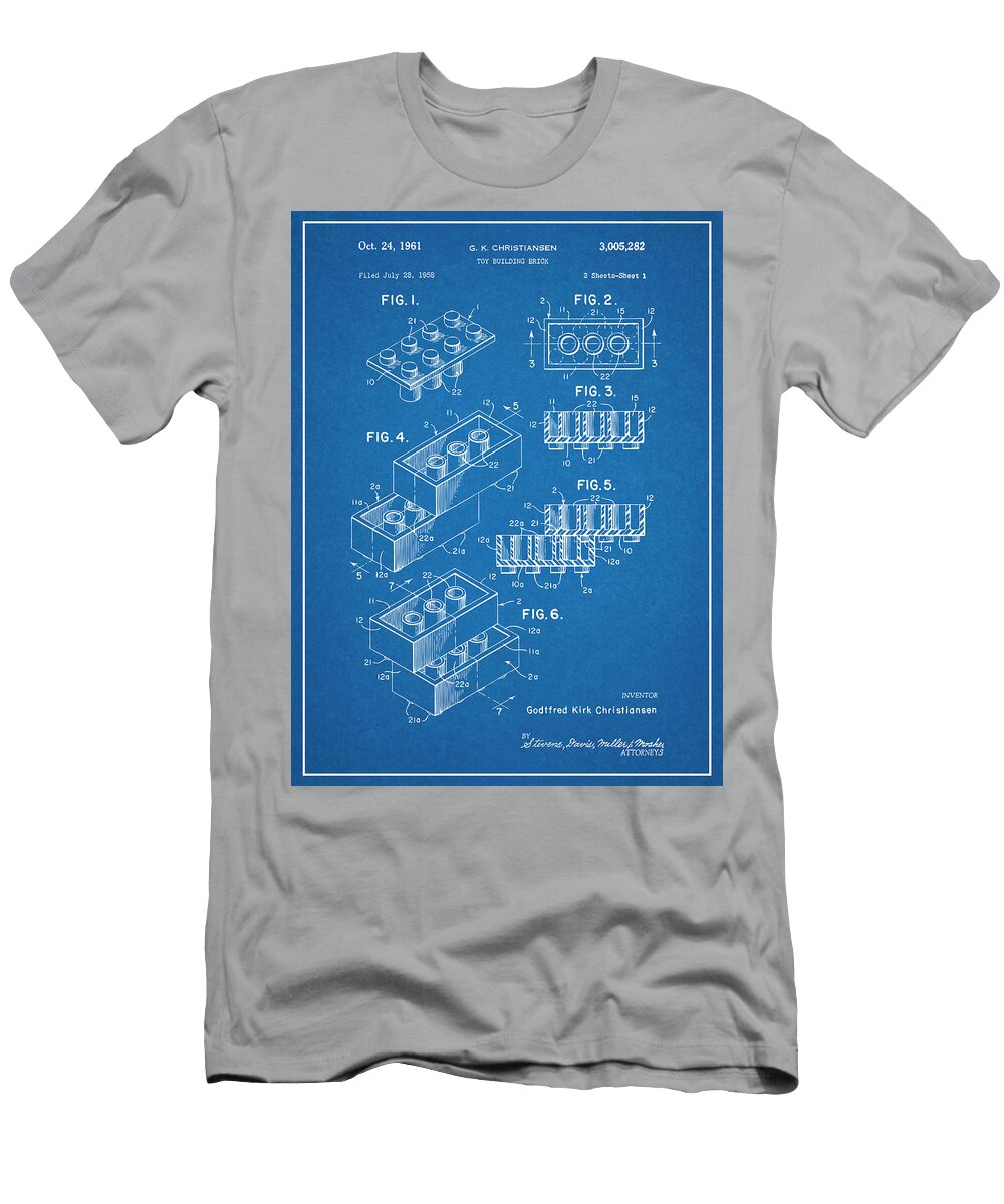 1961 Lego Toy Building Blocks Patent Print Blueprint Greg Edwards T-Shirt