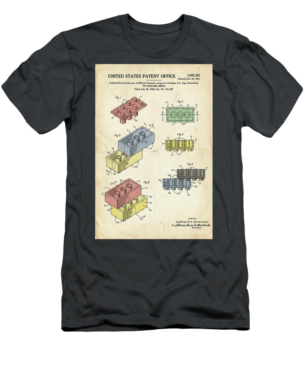 1961 Lego Toy Building Brick Patent Vintage Art Retro Poster Sampadart Gallery T-Shirt
