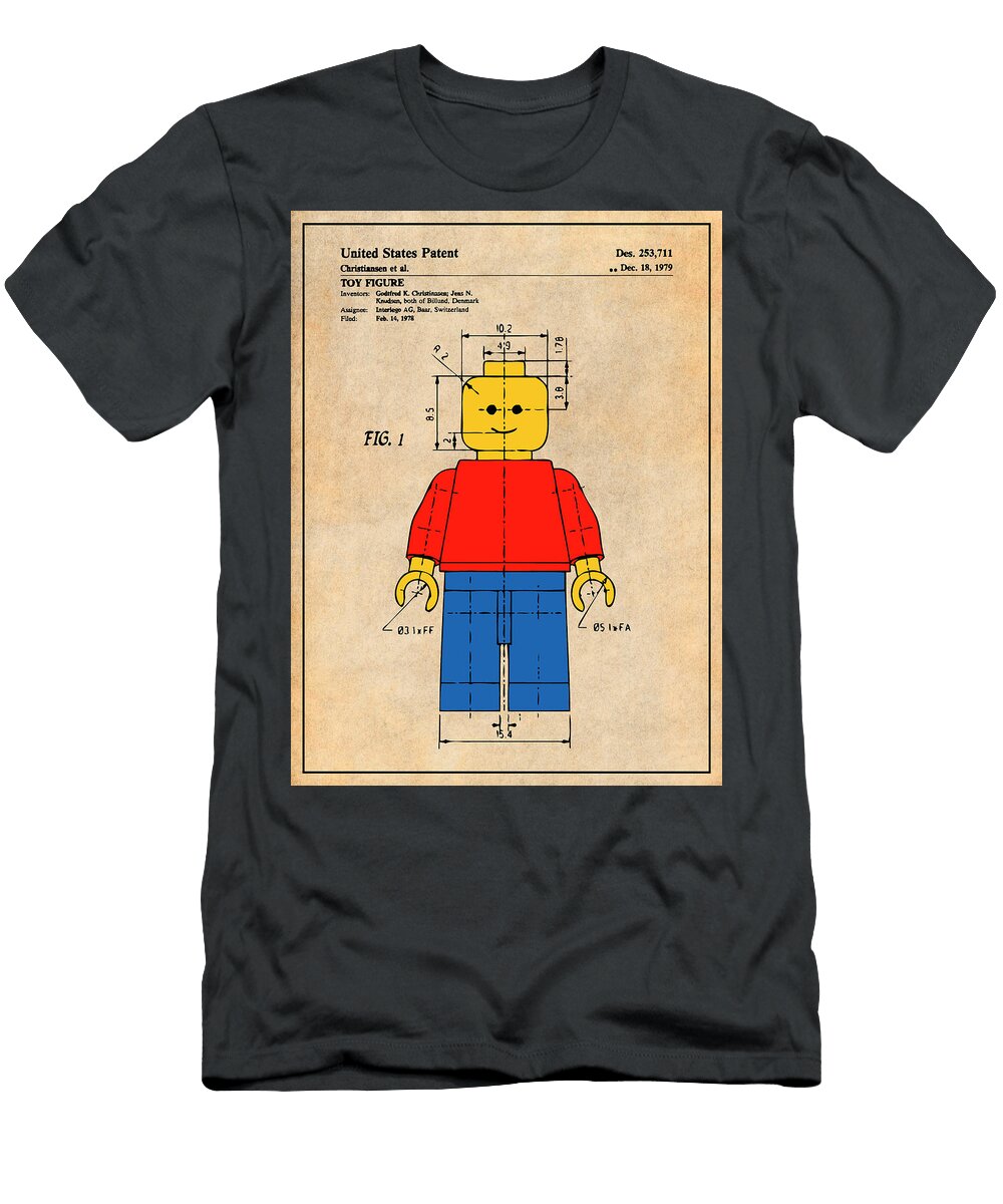 1978 Lego Figure Colorized Patent Print Antique Paper Greg Edwards T-Shirt