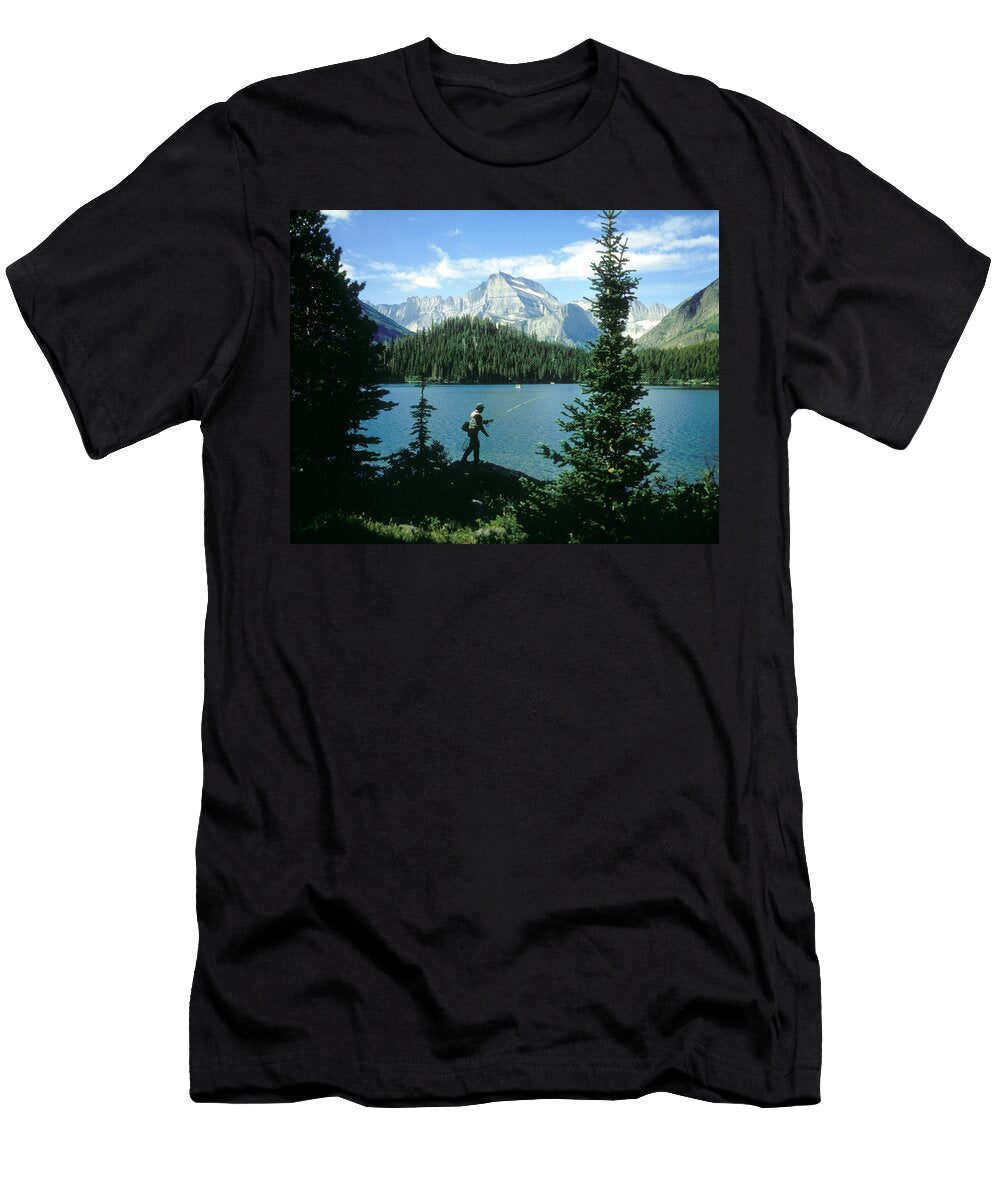 1980s Man Fishing in Glacier National Vintage Images T-Shirt