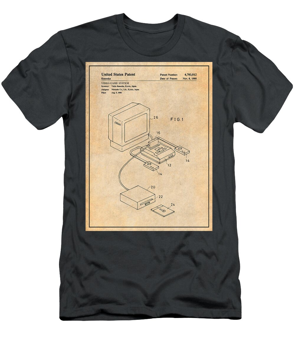 1986 Famicon Video Game System Patent Print Antique Paper Greg Edwards T-Shirt