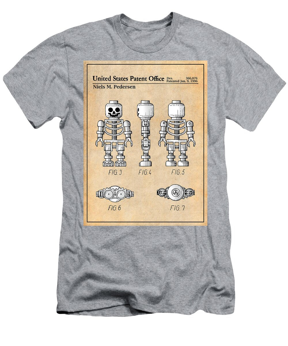 1996 Lego Toy Skeleton Figure Antique Paper Colorized Patent Print Greg Edwards T-Shirt