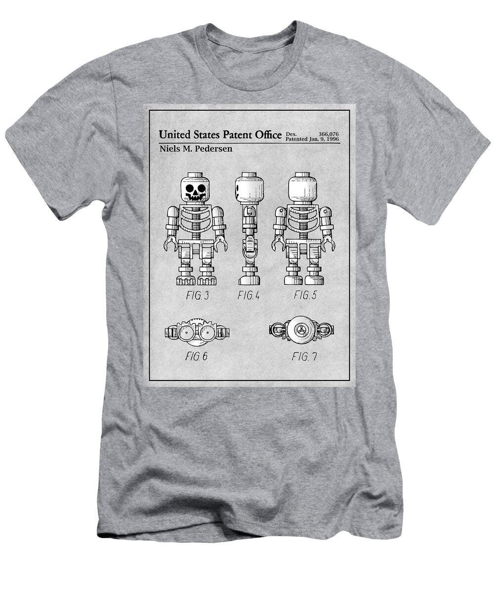 1996 Lego Toy Skeleton Figure Gray Colorized Patent Print Greg Edwards T-Shirt