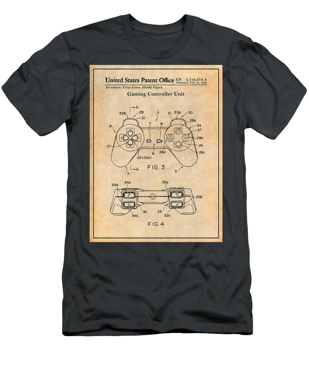 1998 Gaming Controller Unit Antique Paper Patent Print Greg Edwards T-Shirt