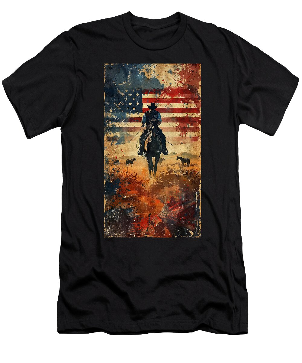 2 a USA Flag W Th the Mage of a Cowboy R D Ng a 5bfcc796 312e 4403 94db Caeeee5399e4 Romed Roni T-Shirt