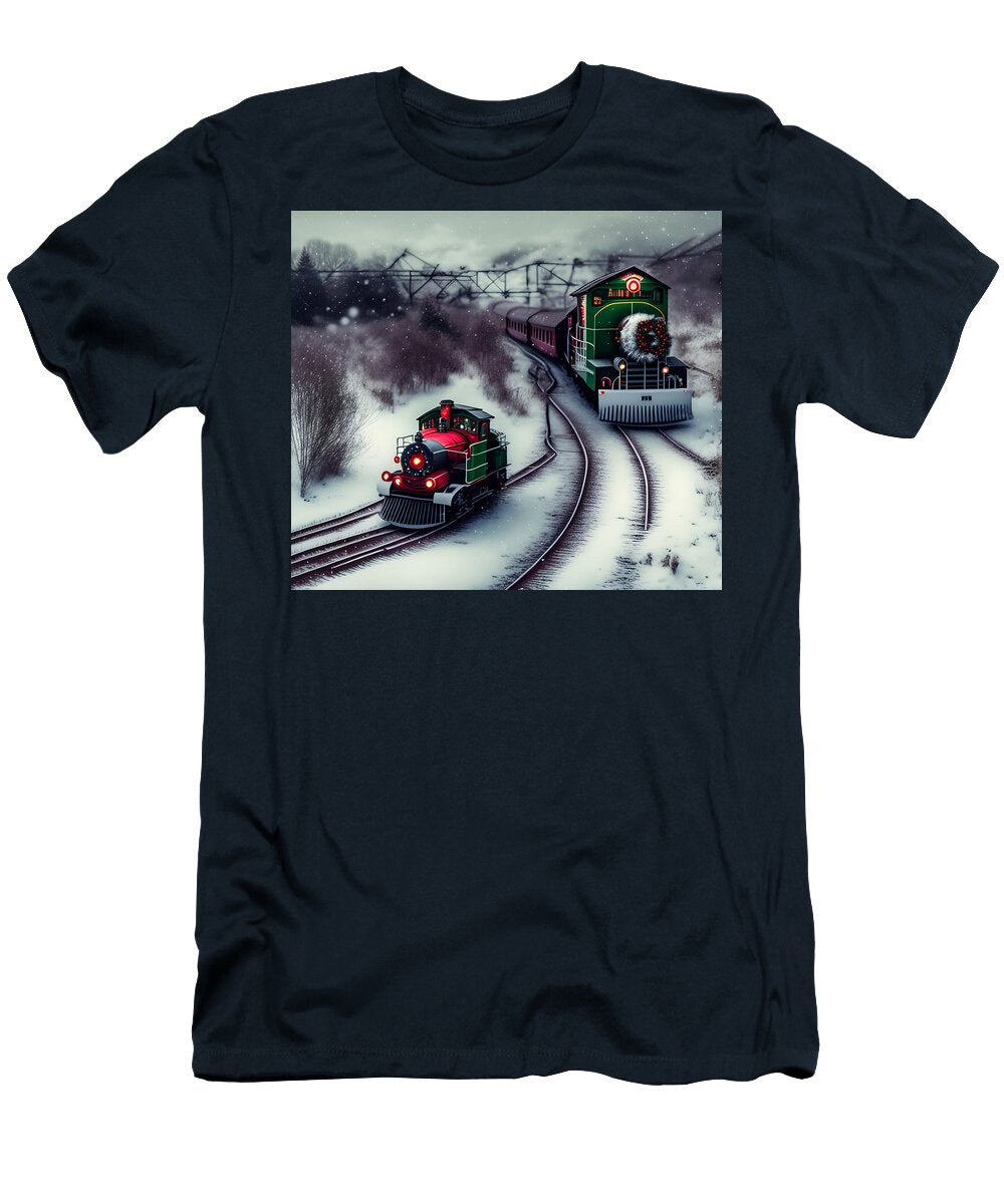 2 Christmas Train Going Through Village Generative Ai Illustratio Miroslav Nemecek T-Shirt