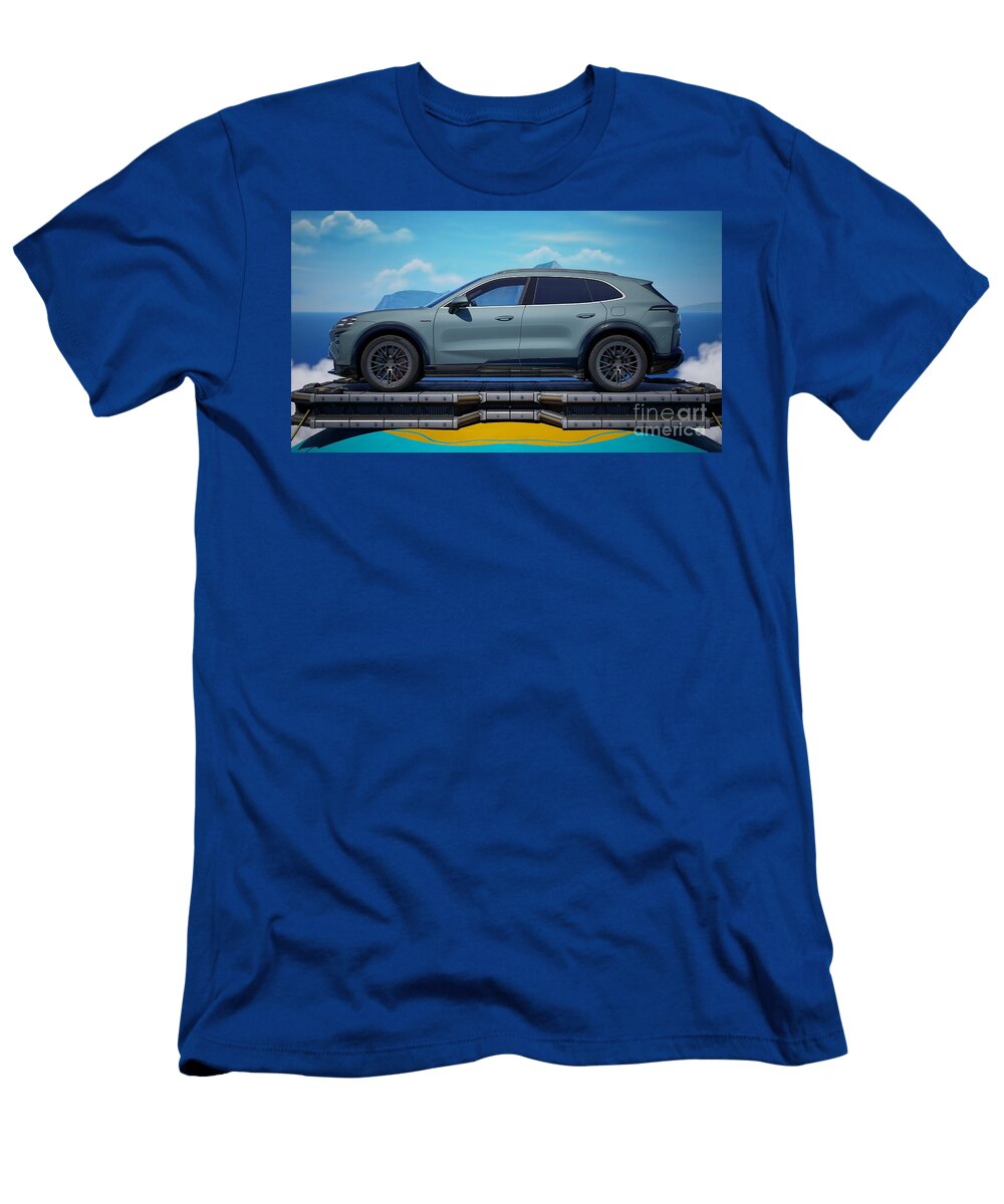 2 Exclusive Modern Luxury Ev Suv Blue Metallic Porsche Cayenne Turbo Electric Fortnite Vlad Automotive T-Shirt