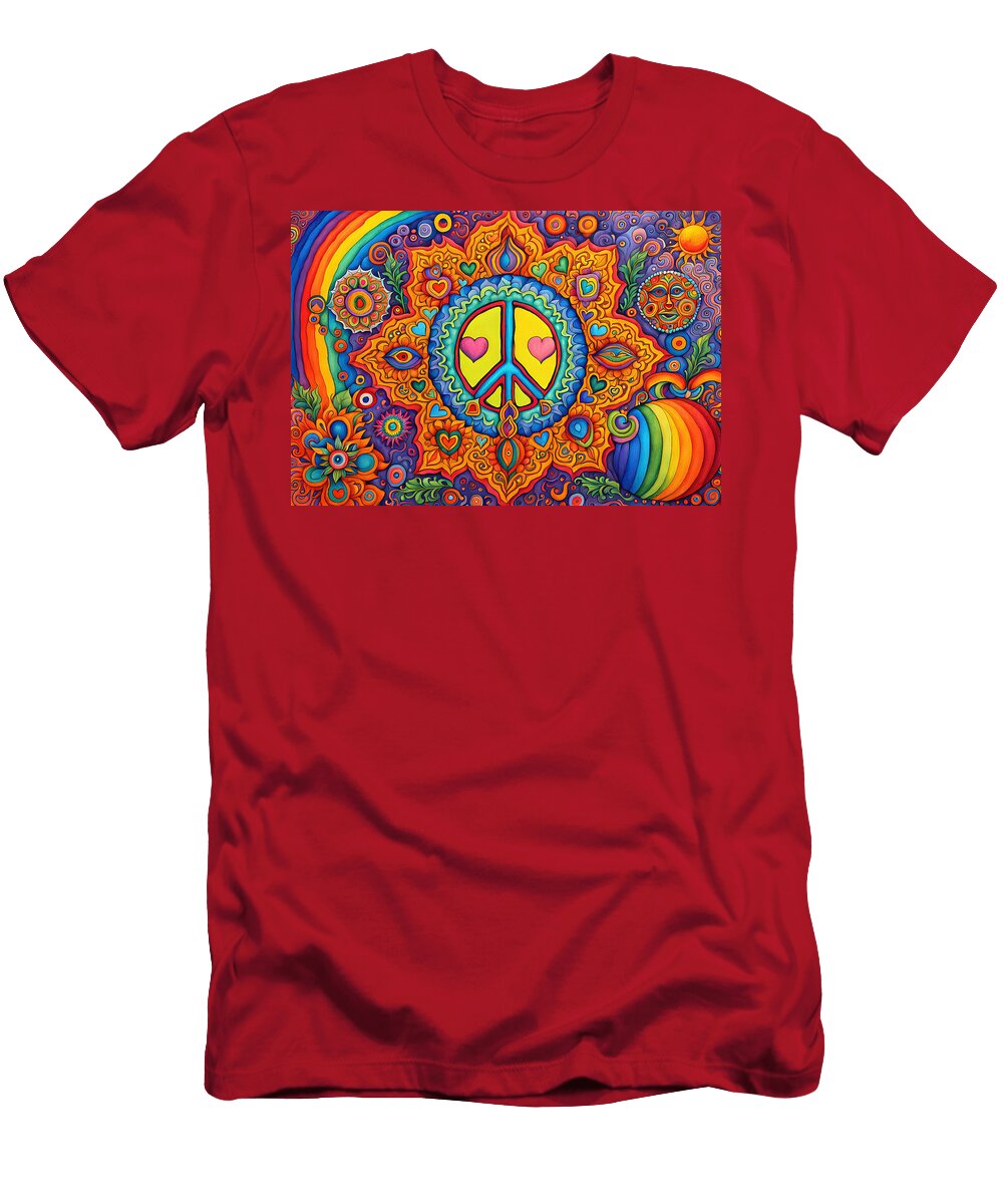 2 Peace Symbol Trippy Psychedelic Colorful Retro 1960s Abstract Stellart Studio T-Shirt