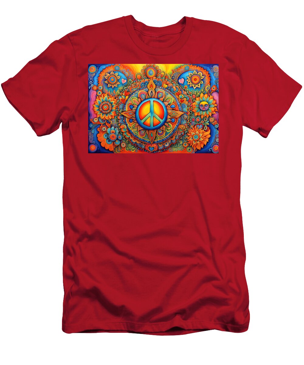 2 Peace Symbol Trippy Psychedelic Colorful Retro Hippie Abstract Stellart Studio T-Shirt
