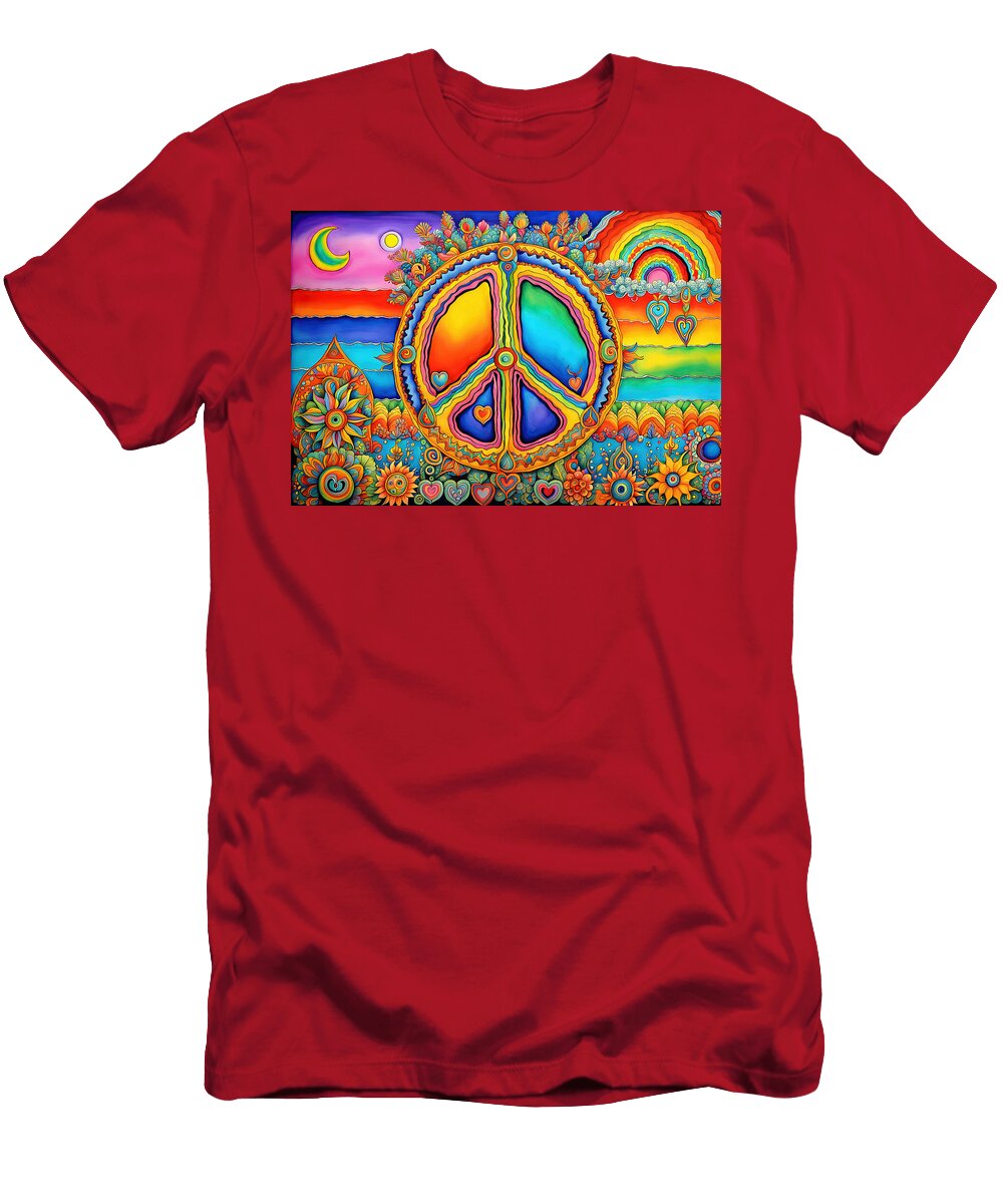 2 Peace Symbol Trippy Psychedelic Colorful Retro Stoner Design Stellart Studio T-Shirt