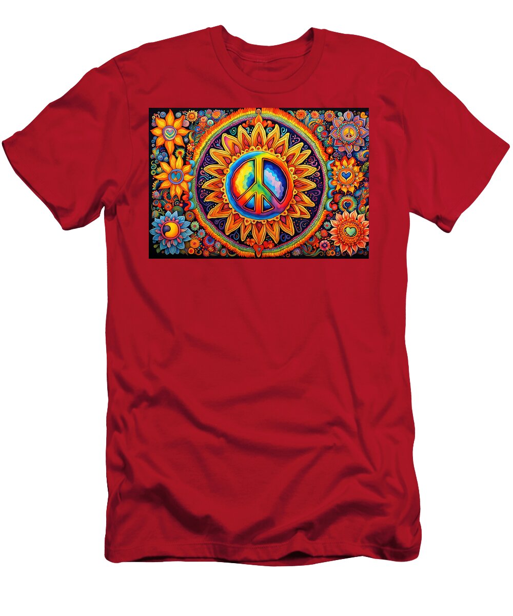 2 Psychedelic Peace Symbol Trippy Colorful Retro 1960s Abstract Stellart Studio T-Shirt